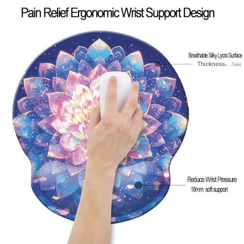Ergonomic Memory Foam Wrist Support Mouse Pad Comfortable Padded Wrist Mousepads 9in X10in Pain Relief Desktop Mouse Mat (Beautiful Mandala Foam) - color: Beautiful Mandala Foam