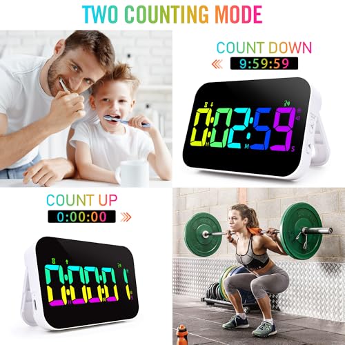 Kitchen Timer for Cooking, Rechargeable Digital Magnetic Timer with Large LED Display, Loud Alarm, Sound Countdown, 4 Volume Levels and 3 Brightness for Classroom, Study (RGB) - color: Rgb