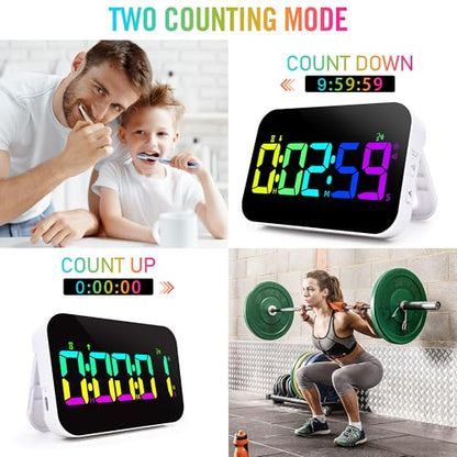 Kitchen Timer for Cooking, Rechargeable Digital Magnetic Timer with Large LED Display, Loud Alarm, Sound Countdown, 4 Volume Levels and 3 Brightness for Classroom, Study (RGB) - color: Rgb