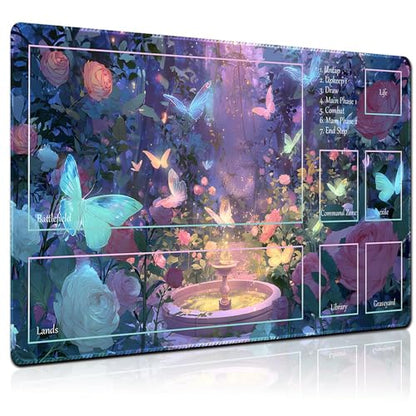 MTG Playmat 24x14 Inch | Optional Game Zone Layout | Non-Slip Rubber Base | Stitched Edges | Includes Free Storage Bag | for TCG, Board Games, and Desk Use(Bloomheart,with Zone) - color: Bloomheart, style: With zone