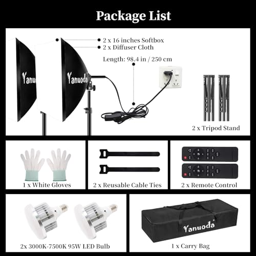 16x16'' Softbox Lighting Kit 2 Pack with 95W LED Bulbs, Remote Control, CRI97 Studio Lights for Photography Video Recording YouTube TikTok Zoom Streaming - size: 2-Pack