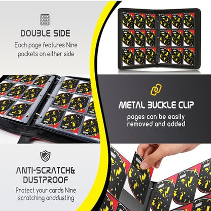 Trading Card Binder 9 Pocket,900 Pocket Card Collection Binder with 50 Removable Sleeves,PU Waterproof Top Card Book,3-Ring Zipper Collectible Trading Card Album for MTG/TCG/Card Holder Gift（Black） - color: Black, size: Large