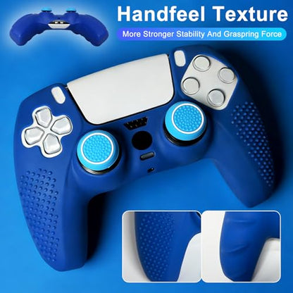 Anti-Slip Blue PS5 Controller Skin,Studded Edition Protective Silicone Cover Skin Grips Compatible with PS5/Slim/Pro Controller and 6 PCS Thumb Grips Caps. - color: Blue