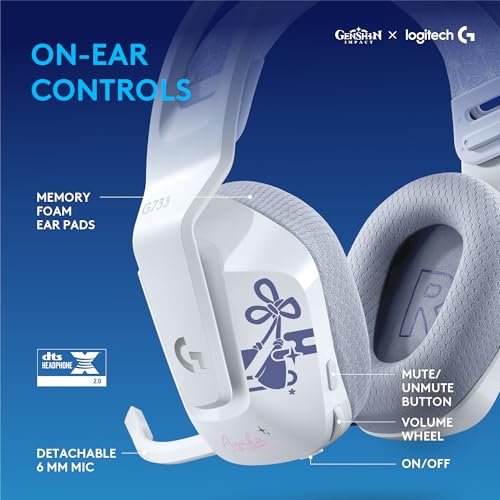 Logitech G733 Lightspeed RGB Wireless Gaming Headset | Lightspeed wireless, suspension headband, LIGHTSYNC RGB, Blue Voce mic tech, PRO-G audio drivers - color: Kamisato Ayaka Genshin Impact Edition