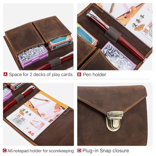 CONTACTS Full Grain Leather Playing Card Case for 2 Decks | Handmade, Playing Card Holder, A6 Notepad Pocket, Poker Card Travel Case for Adults - size: Standard