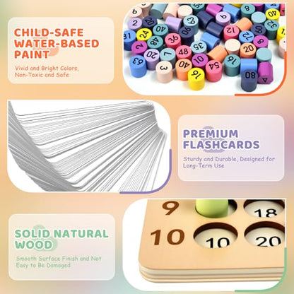 BUZIFU Wooden Montessori Multiplication Board Game: Math Educational Toys Multiplication Table Board Game Montessori Math Manipulatives Toys Toddlers Kids Multiplication Chart Game for Early Education