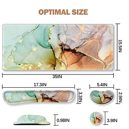 ARTSO Large Gaming Mouse Pad, Keyboard Wrist Rest Pad & Wrist Support Mousepad Set, Stitched Edge, Extended, Non-Slip Base, Memory Foam Desk Mat for Office, Home, Abstract Art Marble - color: Abstract Art Marble