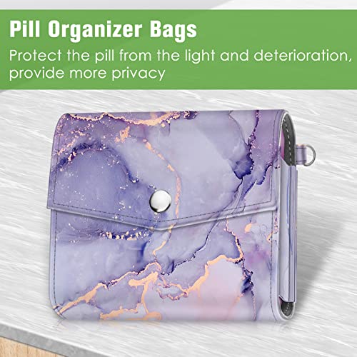 FINPAC Weekly Pill Organizers 4 Times A Day, Slide Open PU Leather Case Travel Pill Vitamin Medicine Reminder and Planner with Name Card for Morning| Afternoon| Evening| Bedtime (Lilac Marble) - color: Lilac Marble
