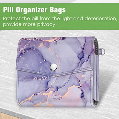 FINPAC Weekly Pill Organizers 4 Times A Day, Slide Open PU Leather Case Travel Pill Vitamin Medicine Reminder and Planner with Name Card for Morning| Afternoon| Evening| Bedtime (Lilac Marble) - color: Lilac Marble