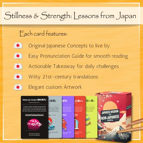 Japanese Wisdom Card Deck – 52 Mindfulness Cards with Humor | Ikigai, Zen & Philosophy for Daily Reflection, Gift for Colleagues & Friends