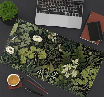 Green Leaves Beige Plants Pad, Large Extend Mouse Pad XXL, Freshness Foliage Keyboard Mat, Black Esthetics Desktop Mat Laptop Wireless Mouse Mat, Gift for Women 31.5"x15.75" - color: Green Leaves of Darkness