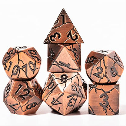 Metal Dice for DND - Ancient Cracked Pharaoh Ruins – Copper | Beautiful 7pc Polyhedral Dice Set, Smooth Rolling, Role Playing Games (RPG), Compatible with D&D, for Dungeons and Dragons - color: Antique Copper