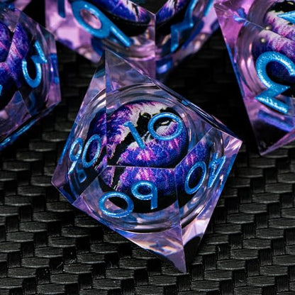 ARUOHHA DND Resin Dice Dragon Eye Dice Liquid Core Purple Sharp Edged Dice Set with Gift Box, Polyhedral D and D Dice Set Compatible with Dungeons Dragons Role Playing Game D20 D12 D10 D8 D6 - color: Ly02-purple