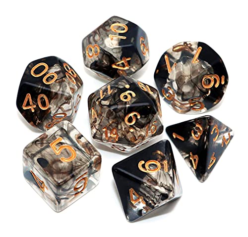 7Pcs DND Game Dice Set for Dungeon and Dragons D&D RPG Pathfinder Table Games Transparent Mix Black Cloud Polyhedral Dice - color: Transparent Mixed Black Cloud