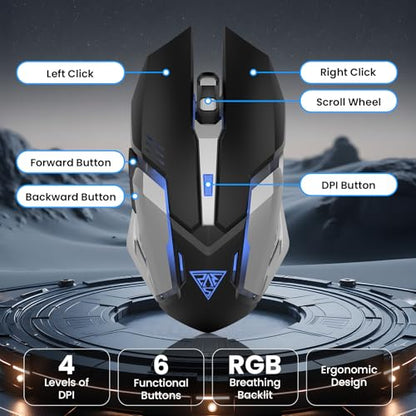 Portable 60% Mechanical Gaming Keyboard, RGB Backlit 61 Keys Ultra-Compact Game Keyboard with Mouse, Mini Wired Computer Keyboard with Red Switch for Windows, MAC, Laptop, PC - color: Black+White+Mouse