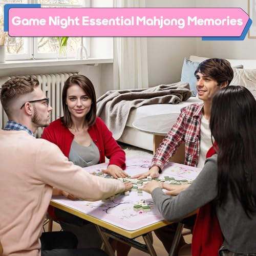 Mahjong Mat & Mah Jongg Mat for Table - Waterproof & Silent, 3mm Thick Non-Slip Game Pad with Unique Designs, Carry Bag & Gift Tube - Premium Mahjongg Accessories（31.5" x 31.5",Pink - color: Pink