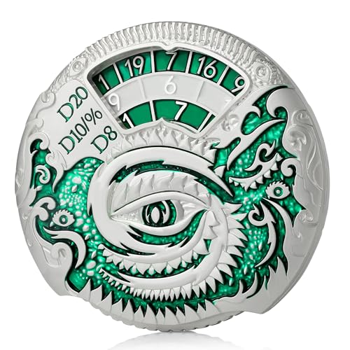 DNDND Dragon Roulette Spinner Metal Dice 7-in-1 Fidget Spinner DND Dice Set with Gorgeous Gift Box for Dungeons and Dragon and Tabletop Game (Silver with Green) - color: Dragon Silver Green