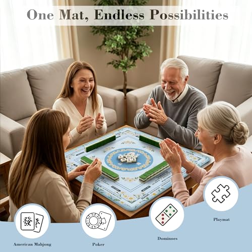 Crease-Free Mahjong Mat For Table American Mah Jongg Mats with Portable Bag Noise Reduction Non-Slip Table Cover 31.5*31.5in Large Waterproof Neoprene Pad For Poker Board Mah Jong Game Card Mahjongg - color: Daisy-1
