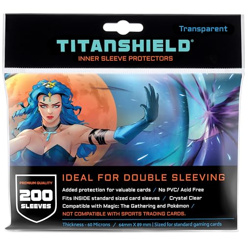 TitanShield 200 Premium 60-Microns Ultra Clear Standard Size Perfect Exact Fit Inner Card Sleeves. Perfect for Double-sleeving and Compatible with Pokémon Cards MTG Magic The Gathering Lorcana - size: 200 ct