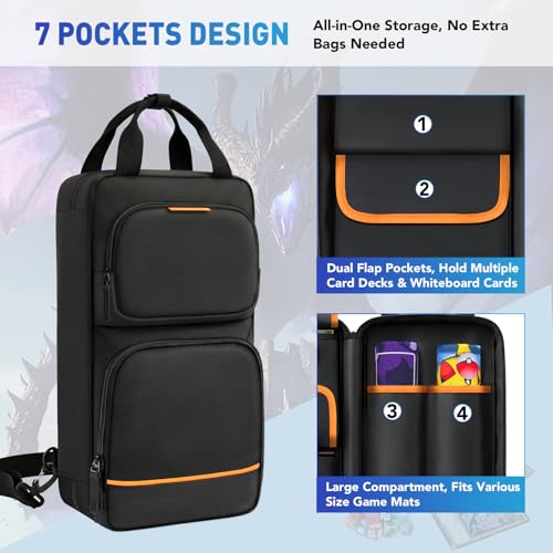 Playmat Tube Case for 2pcs L24’’x W14’’/L31’’x W15.5’’ Playmats, Gaming Mat Tube Organizer Bag with Card Pocket & Dice Holder & Shoulder Strap Fits for MTG, TCG, Trading Card Games, Travel