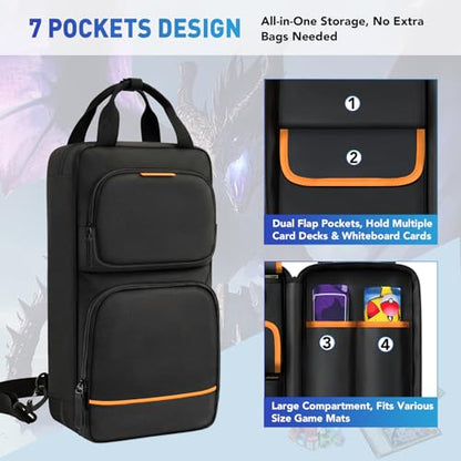 Playmat Tube Case for 2pcs L24’’x W14’’/L31’’x W15.5’’ Playmats, Gaming Mat Tube Organizer Bag with Card Pocket & Dice Holder & Shoulder Strap Fits for MTG, TCG, Trading Card Games, Travel
