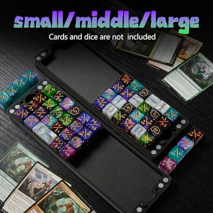 Flat Dice Box MTG Counter Storage for 16mm Dice – Fits 48 Standard Dice – Magnetic Storage Case for RPG, MTG, DND, Tabletop Games (Black, Medium) - size: Medium