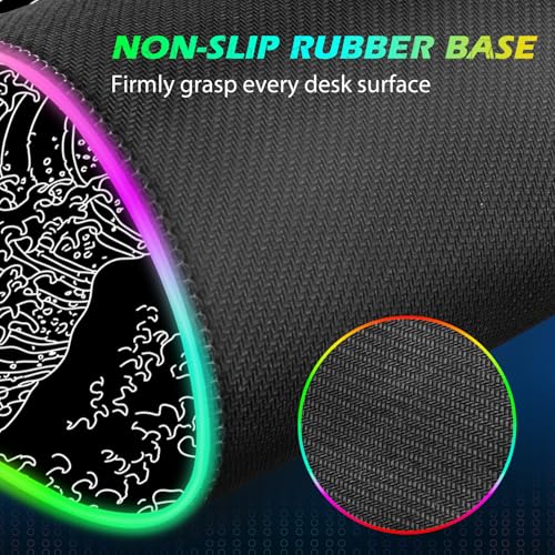 ToLuLu RGB Wireless Charging Gaming Mouse Pad, 7.5/10/15W 10 Light Modes LED Mouse Pad Computer Keyboard Mat Mousepad, 800x300x4MM Extended Large Desk Pad Mat, Japanese Kanagawa Sea Wave Black White - color: Japanese Kanagawa Sea Wave Black White