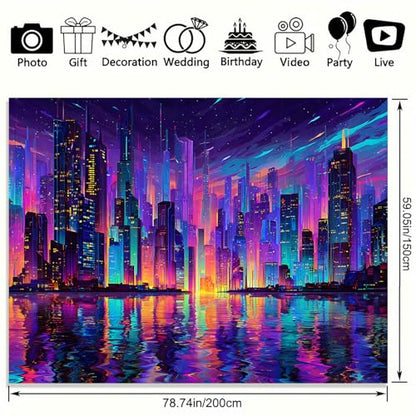 KKYEJLQYI Cyber City UV Reactive Tapestry, Black Light Neon Wall Tapestry, Luminous Space Tapestry, Bedroom, Living Room, Game Room Decoration Large Tapestry - color: City-2