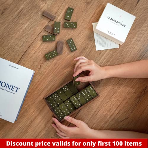 Dominoes Set for Adults 28 Tiles, Classic Board Games, Wooden Dominoes Double 6, Green - color: Green