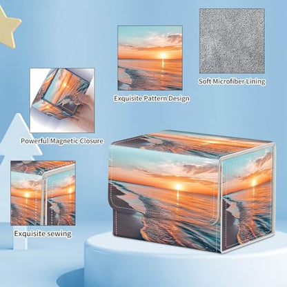 for MTG Commander Deck Box,Card Deck Box for Trading Yugioh MTG,Fits 100 Double Sleeved Cards,PU Leather Strong Magnet Case for Magic Commander TCG CCG,Beach Sunset - color: Beach Sunset