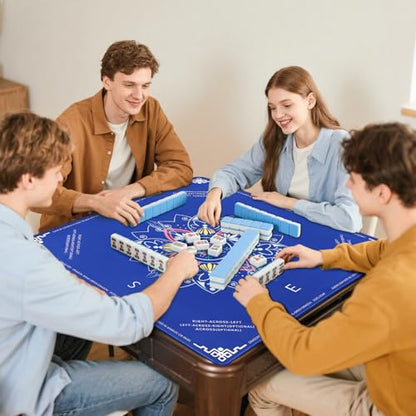 DEVPNR Mahjong Mat for Table with Rules, 32.6"x32.6", Blue | Non-Slip Table Cover, Noise-Reducing, with Rules, Portable with Travel Bag, for American Mahjong, Poker, Card & Board Games - color: Blue