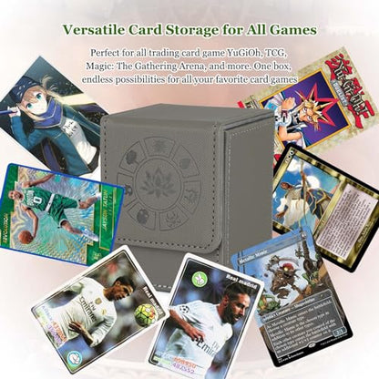 Arkeiliy MTG Deck Box with 50 Pcs Card Sleeve, 110+ Card Storage Leather Deck Box for Magic Commander, Collectible Trading Card Cases for Trading Card Games (Grey) - color: Grey III