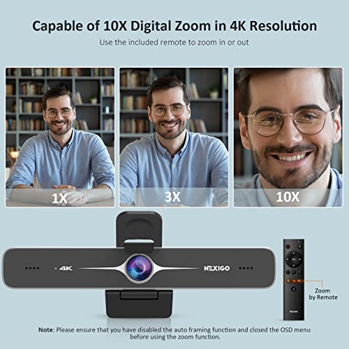 Zoom Certified, NexiGo N970P 4K Webcam, Onboard Flash Memory, Al-Powered Auto-Framing, Adjutable Field of View, Sony Sensor, Dual AI Noise-Cancelling Mics, Works with Teams/Zoom/Webex/Google - style: Webcam 4K with Remote