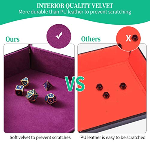 Grajar 2 Pcs Portable Folding Dice Rolling Tray Set for RPG DND Table Games - PU Leather and Velvet Holder Storage Box - Red and Violet - color: Red and Violet