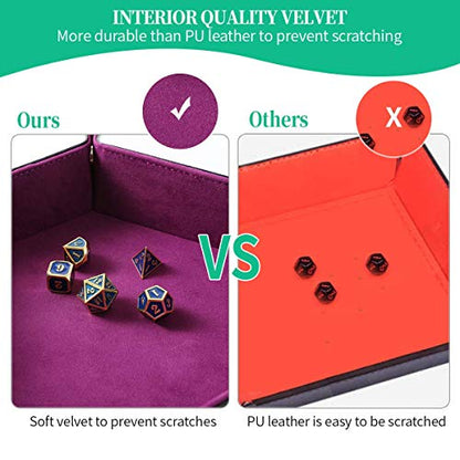 Grajar 2 Pcs Portable Folding Dice Rolling Tray Set for RPG DND Table Games - PU Leather and Velvet Holder Storage Box - Red and Violet - color: Red and Violet