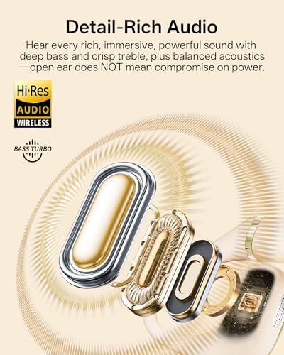 Open Ear Earbuds, Over Ear Headphones with Ear Hooks, True Wireless Bluetooth 6.0 Earphones, Stereo Sound, Ultra-Comfort, 50H Playback, IPX7 Waterproof Ear Buds with Mics for Running Sports - color: White