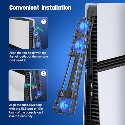 FASTSNAIL Cooling Fan wih LED Light for PS5 Slim/Pro Disc/Digital Console | Efficient Cooling & 3 Fan, Auto Power On/Off, Adjustable Speed, USB3.0 Port & LED Light, Quiet Cooler System for PS5 Slim/Pro - color: Matte Black
