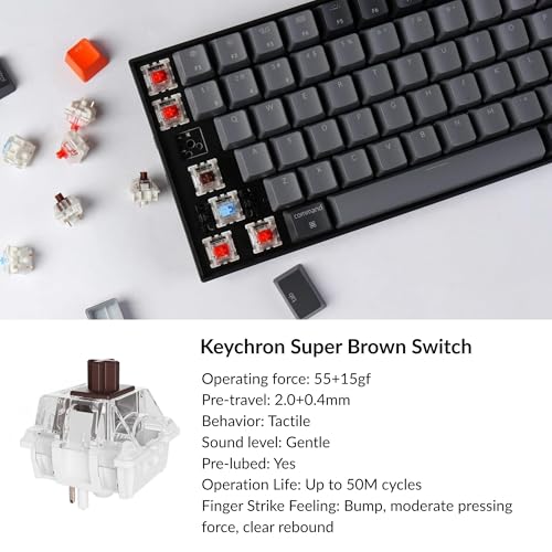 Keychron K4 96% Layout 100 Keys Wireless Bluetooth 5.1/Wired USB Mechanical Gaming Keyboard with Keychron Super Brown Switch White LED Backlight N-Key Rollover for Mac Windows PC-Version 2 - color: Keychron Super Brown Switch, size: Version 2