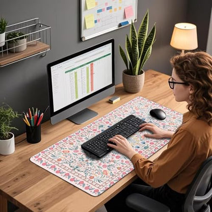 Pink Floral Large Gaming Mouse Pad Desk Mat 31.5"x15.7" | Extended Mousepad, Non-Slip Rubber Base , Stitched Edges, for Computer/Laptop/Office/Home - color: Pink Floral