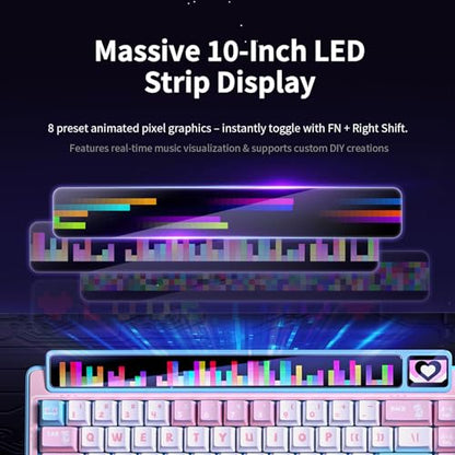 LEOBOG x Aula AMG65 Mechanical Gaming Wireless Keyboard Dual Screen | Tri-mode Bluetooth/2.4G/Wired,Wireless Keyboard,8000mAh,RGB,Rapid Trigger,Hot Swappable Pre-lubed Jasper Switches-Pink Meow - color: Pink Meow Star Language