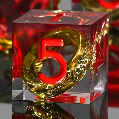FONVGOGO Magic Lord Rings D and D Dice Set, Sharp Edge Resin DND Dice with Box 7Pcs Dungeons and Dragons Polyhedral Dice Set for Role Playing Game Gift Tabletop Games (Ring Red) - color: Ring Red