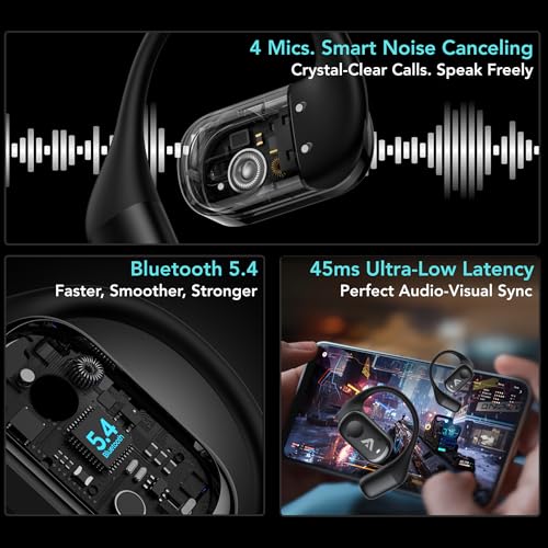 Joy Open-Ear Headphones, Wireless Bluetooth 5.4 Earbuds, Over-Ear Around-Ear Earhook, Sports Fit for Running & Workouts, ENC Clear Calls, HD Sound, App EQ, 40H Battery, IPX4 Sweatproof, Black - color: Black