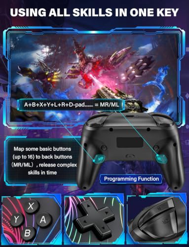 ZRZLMVP Switch Controllers Wireless for Nintendo Switch/OLED/Lite/Switch 2 | 1000mAh Rechargeable Switch Pro Controller, Switch Control with 9 Colors LED Light, Turbo, Vibration, 6 Axis Gyro, Wake Up - color: Pitch Black