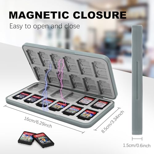 FYY Nintendo Switch Game Case Holder for Switch 2 Cartridge, Grey | 24 Game Card Slots & 48 Micro SD Card Slots, Hard Shell, Silicone Lining - color: B-Grey