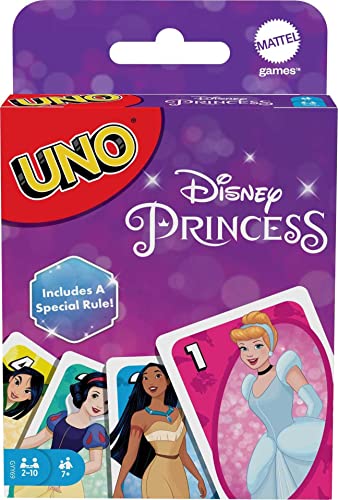 Mattel Games UNO Disney Princesses Matching Card Game, 112 Cards with Unique Wild Card & Instructions for Players 7 Years & Older, Gift for Kid, Family & Adult Game Night - style: UNO Disney Princess
