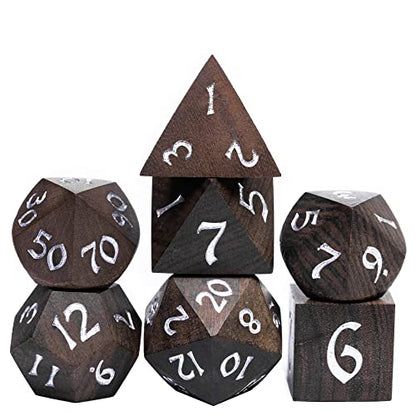 Wooden Dice Set Bubinga Wood DND Dice Set for D&D Tabletop Games | Iron Box, DM Gift, for Dungeons and Dragons Role Playing Games - color: Bubinga Wood