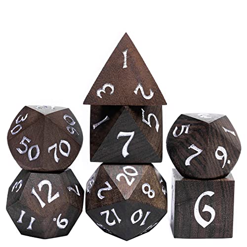 Wooden Dice Set Bubinga Wood DND Dice Set for D&D Tabletop Games | Iron Box, DM Gift, for Dungeons and Dragons Role Playing Games - color: Bubinga Wood