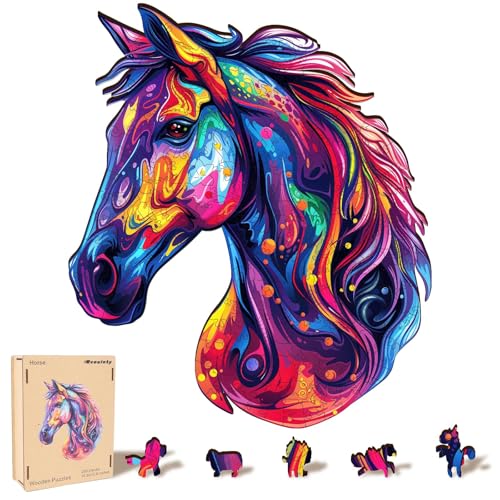 Reouinty Wooden Puzzles for Adults, Horse Animal Jigsaw Puzzles 200 Pieces | Cool Puzzle 10.8x12.6 in, Beutiful Wood Puzzle Wall Decor, Unique Animal-shape Puzzle Pieces, Best Gift for Family Game - color: Horse Head, size: 200pcs