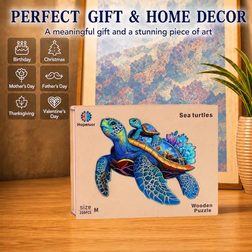 Wooden Jigsaw Puzzles for Adults Teens Kids, Parent & Baby Sea Turtle Wood Puzzle, Wooden Puzzles for Adults, Unique Animal Shaped Puzzle, Fun Challenging Family Games, 300pcs 15.5" x 11.7" - size: Large