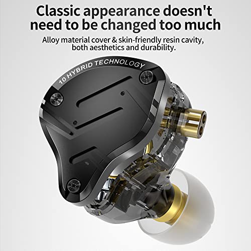 KZ ZS10 PRO X in Ear Monitor Headphones, Upgrade 4BA+1DD Hybrid Driver IEM Earphones, HiFi Metal Wired Gaming Earbuds, for Singers Bass Player Drummers Guitarist Musicians Dj (Without Mic,Black) - style: Without Mic